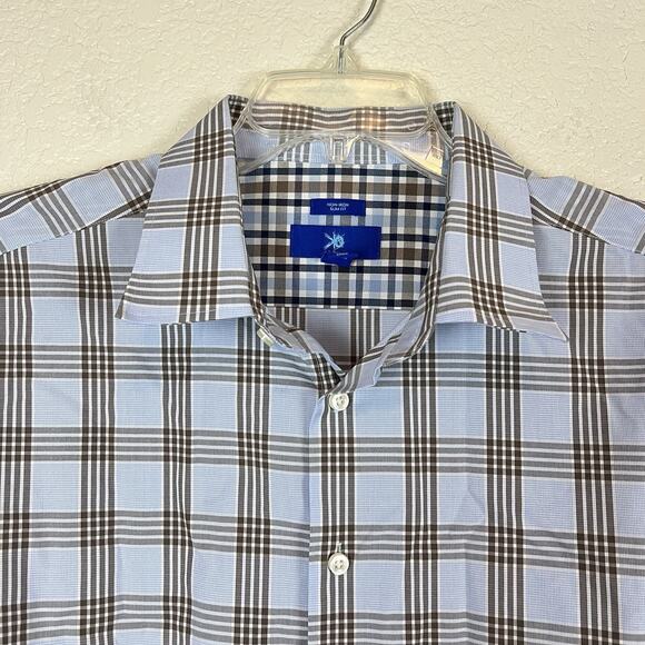 Egara Blue PLAID Button Down Long Sleeve Shirt Men’s Size XL Non Iron Slim Fit - Picture 2 of 7